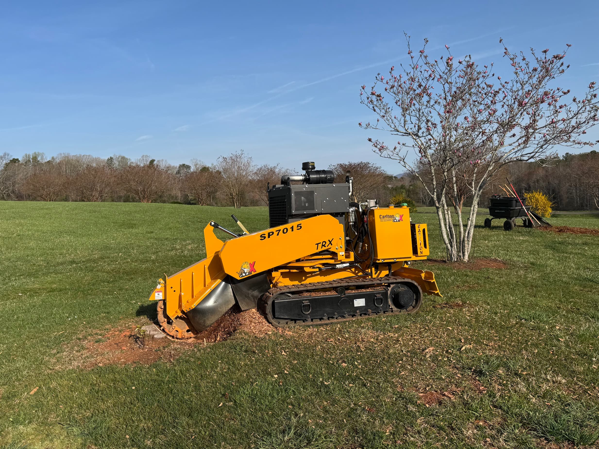 Carlton SP7015 tracked stump grinder on a rural property